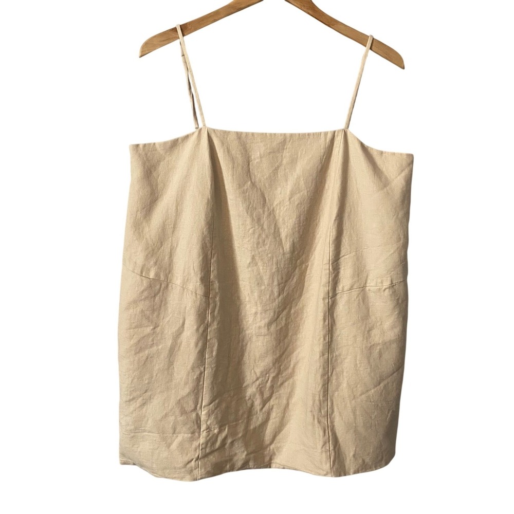 Anthroplogie Mare Mare Beige Mini Dress XL Coastal Linen Blend Square Neck Aline